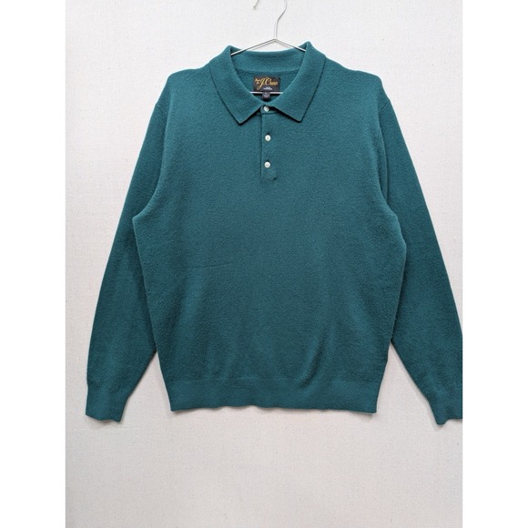 J. Crew Other - J. Crew 100% Cashmere Polo Shirt Mens Long Sleeve Green Casual Sweater Size L